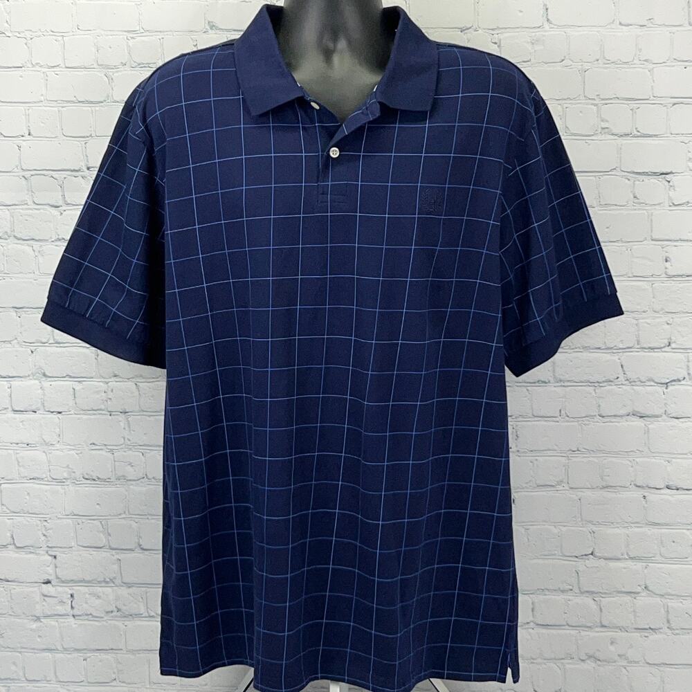 Chaps Polo Shirt XL X-Large Blue Graph Check Short Sleeve Ralph Lauren Cotton